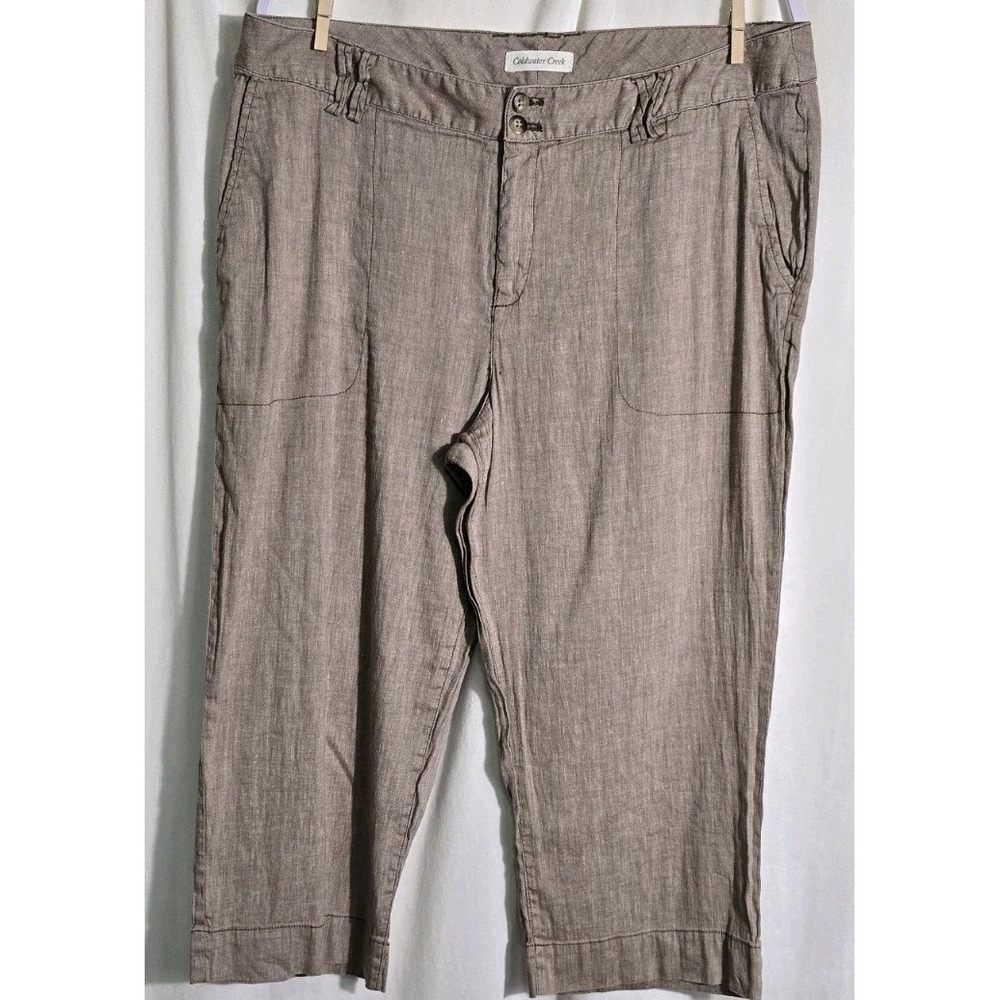 Coldwater Creek Womens Capri Pants Brown Cropped Pull On Linen‎ Blend SZ 14